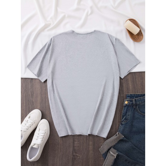 Women's Casual Black Heart Print Love Graphic Tee - Short Sleeve Crew Neck, Polyester Knit T-Shirt Women's Casual Black Heart Print Love Graphic Tee - Short Sleeve Crew Neck, Polyester Knit T-Shirt