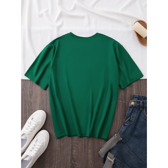 Women's Casual Black Heart Print Love Graphic Tee - Short Sleeve Crew Neck, Polyester Knit T-Shirt Women's Casual Black Heart Print Love Graphic Tee - Short Sleeve Crew Neck, Polyester Knit T-Shirt
