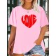 Women's Casual Black Heart Print Love Graphic Tee - Short Sleeve Crew Neck, Polyester Knit T-Shirt Women's Casual Black Heart Print Love Graphic Tee - Short Sleeve Crew Neck, Polyester Knit T-Shirt