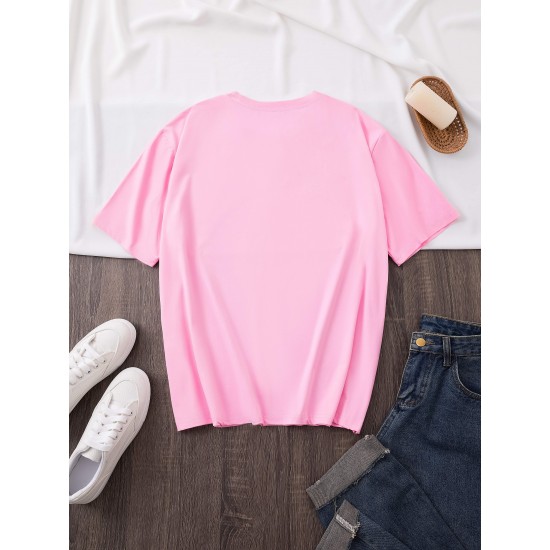 Women's Casual Black Heart Print Love Graphic Tee - Short Sleeve Crew Neck, Polyester Knit T-Shirt Women's Casual Black Heart Print Love Graphic Tee - Short Sleeve Crew Neck, Polyester Knit T-Shirt