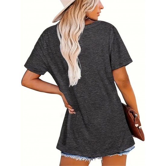 Women's Casual Short Sleeve T-Shirt - Crew Neck, Cotton Blend, Geometric Pattern - Perfect for Valentine's Day & Christmas Gifts Women's Casual Short Sleeve T-Shirt - Crew Neck, Cotton Blend, Geometric Pattern - Perfect for Valentine's Day & Christmas Gifts