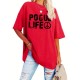 Plus Size Casual Crew Neck T-Shirt with POGUL LIFE Peace Sign Graphic, Polyester Knit Fabric with Slight Stretch, for Women, All-Season Comfort Plus Size Casual Crew Neck T-Shirt with POGUL LIFE Peace Sign Graphic, Polyester Knit Fabric with Slight Stretch, for Women, All-Season Comfort