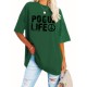 Plus Size Casual Crew Neck T-Shirt with POGUL LIFE Peace Sign Graphic, Polyester Knit Fabric with Slight Stretch, for Women, All-Season Comfort Plus Size Casual Crew Neck T-Shirt with POGUL LIFE Peace Sign Graphic, Polyester Knit Fabric with Slight Stretch, for Women, All-Season Comfort