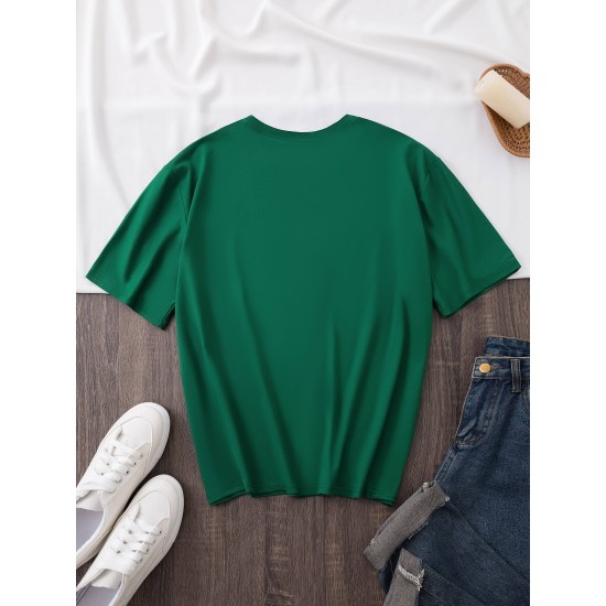 Plus Size Casual Crew Neck T-Shirt with POGUL LIFE Peace Sign Graphic, Polyester Knit Fabric with Slight Stretch, for Women, All-Season Comfort Plus Size Casual Crew Neck T-Shirt with POGUL LIFE Peace Sign Graphic, Polyester Knit Fabric with Slight Stretch, for Women, All-Season Comfort