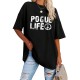 Plus Size Casual Crew Neck T-Shirt with POGUL LIFE Peace Sign Graphic, Polyester Knit Fabric with Slight Stretch, for Women, All-Season Comfort Plus Size Casual Crew Neck T-Shirt with POGUL LIFE Peace Sign Graphic, Polyester Knit Fabric with Slight Stretch, for Women, All-Season Comfort