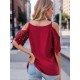 Plus Size Women'S V-Neck Lace Off-Shoulder Short-Sleeved T-Shirt Plus Size Women'S V-Neck Lace Off-Shoulder Short-Sleeved T-Shirt