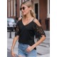 Plus Size Women'S V-Neck Lace Off-Shoulder Short-Sleeved T-Shirt Plus Size Women'S V-Neck Lace Off-Shoulder Short-Sleeved T-Shirt