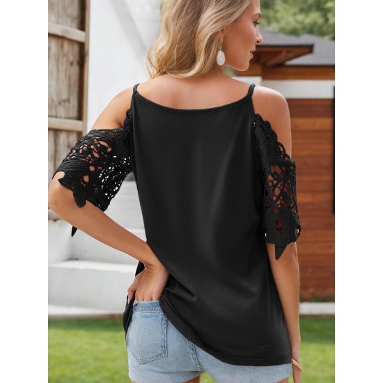 Plus Size Women'S V-Neck Lace Off-Shoulder Short-Sleeved T-Shirt Plus Size Women'S V-Neck Lace Off-Shoulder Short-Sleeved T-Shirt