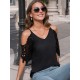 Plus Size Women'S V-Neck Lace Off-Shoulder Short-Sleeved T-Shirt Plus Size Women'S V-Neck Lace Off-Shoulder Short-Sleeved T-Shirt