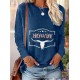 Women's Plus Size Casual Bull Head Print T-Shirt - Comfy Long Sleeve, Round Neck Top for Spring & Fall Women's Plus Size Casual Bull Head Print T-Shirt - Comfy Long Sleeve, Round Neck Top for Spring & Fall