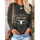 Women's Plus Size Casual Bull Head Print T-Shirt - Comfy Long Sleeve, Round Neck Top for Spring & Fall Women's Plus Size Casual Bull Head Print T-Shirt - Comfy Long Sleeve, Round Neck Top for Spring & Fall