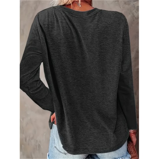 Women's Plus Size Casual Bull Head Print T-Shirt - Comfy Long Sleeve, Round Neck Top for Spring & Fall Women's Plus Size Casual Bull Head Print T-Shirt - Comfy Long Sleeve, Round Neck Top for Spring & Fall