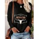 Women's Plus Size Casual Bull Head Print T-Shirt - Comfy Long Sleeve, Round Neck Top for Spring & Fall Women's Plus Size Casual Bull Head Print T-Shirt - Comfy Long Sleeve, Round Neck Top for Spring & Fall