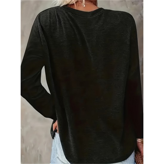 Women's Plus Size Casual Bull Head Print T-Shirt - Comfy Long Sleeve, Round Neck Top for Spring & Fall Women's Plus Size Casual Bull Head Print T-Shirt - Comfy Long Sleeve, Round Neck Top for Spring & Fall