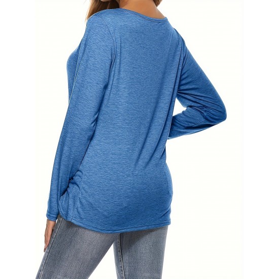Plus Size Women's Irregular Button-hem Long-sleeved Loose T-shirt Plus Size Women's Irregular Button-hem Long-sleeved Loose T-shirt