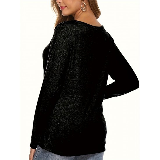 Plus Size Women's Irregular Button-hem Long-sleeved Loose T-shirt Plus Size Women's Irregular Button-hem Long-sleeved Loose T-shirt