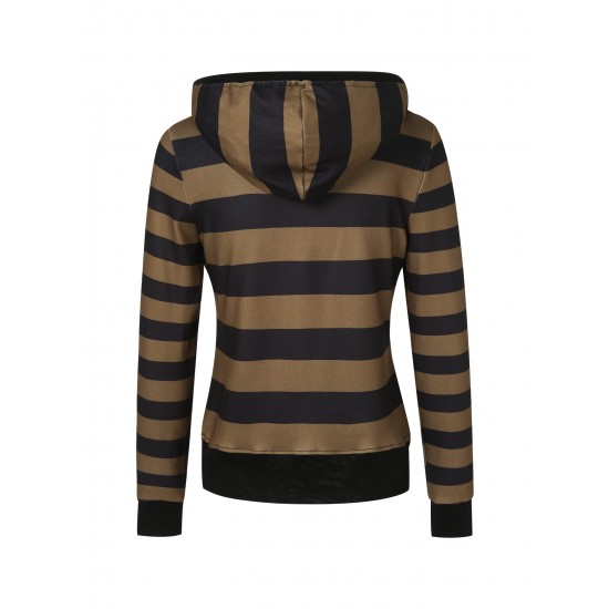 Women's Casual Striped Hoodie with Kangaroo Pocket - Long Sleeve, Round Neck Pullover, Machine Washable - Available in S/M/L/XL/XXL Women's Casual Striped Hoodie with Kangaroo Pocket - Long Sleeve, Round Neck Pullover, Machine Washable - Available in S/M/L/XL/XXL