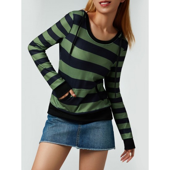 Women's Casual Striped Hoodie with Kangaroo Pocket - Long Sleeve, Round Neck Pullover, Machine Washable - Available in S/M/L/XL/XXL Women's Casual Striped Hoodie with Kangaroo Pocket - Long Sleeve, Round Neck Pullover, Machine Washable - Available in S/M/L/XL/XXL