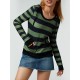 Women's Casual Striped Hoodie with Kangaroo Pocket - Long Sleeve, Round Neck Pullover, Machine Washable - Available in S/M/L/XL/XXL Women's Casual Striped Hoodie with Kangaroo Pocket - Long Sleeve, Round Neck Pullover, Machine Washable - Available in S/M/L/XL/XXL
