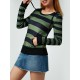 Women's Casual Striped Hoodie with Kangaroo Pocket - Long Sleeve, Round Neck Pullover, Machine Washable - Available in S/M/L/XL/XXL Women's Casual Striped Hoodie with Kangaroo Pocket - Long Sleeve, Round Neck Pullover, Machine Washable - Available in S/M/L/XL/XXL