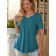 Stylish V-Neck Plus Size T-Shirt - Women Plus Size Clothing, Elegant Button Front, Short Sleeve, Pleated Detail, Perfect for Spring & Summer Stylish V-Neck Plus Size T-Shirt - Women Plus Size Clothing, Elegant Button Front, Short Sleeve, Pleated Detail, Perfect for Spring & Summer