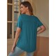 Stylish V-Neck Plus Size T-Shirt - Women Plus Size Clothing, Elegant Button Front, Short Sleeve, Pleated Detail, Perfect for Spring & Summer Stylish V-Neck Plus Size T-Shirt - Women Plus Size Clothing, Elegant Button Front, Short Sleeve, Pleated Detail, Perfect for Spring & Summer