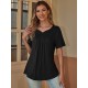 Stylish V-Neck Plus Size T-Shirt - Women Plus Size Clothing, Elegant Button Front, Short Sleeve, Pleated Detail, Perfect for Spring & Summer Stylish V-Neck Plus Size T-Shirt - Women Plus Size Clothing, Elegant Button Front, Short Sleeve, Pleated Detail, Perfect for Spring & Summer