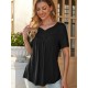 Stylish V-Neck Plus Size T-Shirt - Women Plus Size Clothing, Elegant Button Front, Short Sleeve, Pleated Detail, Perfect for Spring & Summer Stylish V-Neck Plus Size T-Shirt - Women Plus Size Clothing, Elegant Button Front, Short Sleeve, Pleated Detail, Perfect for Spring & Summer