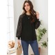 Tooluck Plus Size Women's Round Neck Pleated Lace Panel Long Sleeve Top Tooluck Plus Size Women's Round Neck Pleated Lace Panel Long Sleeve Top