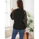 Tooluck Plus Size Women's Round Neck Pleated Lace Panel Long Sleeve Top Tooluck Plus Size Women's Round Neck Pleated Lace Panel Long Sleeve Top
