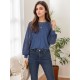 Tooluck Plus Size Women's Round Neck Pleated Lace Panel Long Sleeve Top Tooluck Plus Size Women's Round Neck Pleated Lace Panel Long Sleeve Top