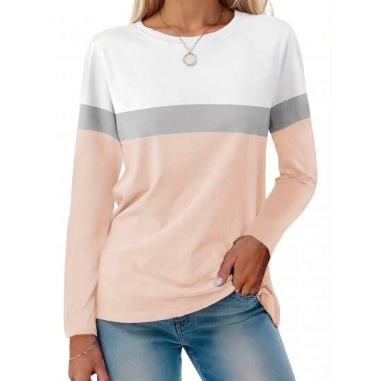 Tooluck Plus Size Women's Casual Color Block Long Sleeve Tops Crew Neck Loose Fit Blouses Tooluck Plus Size Women's Casual Color Block Long Sleeve Tops Crew Neck Loose Fit Blouses