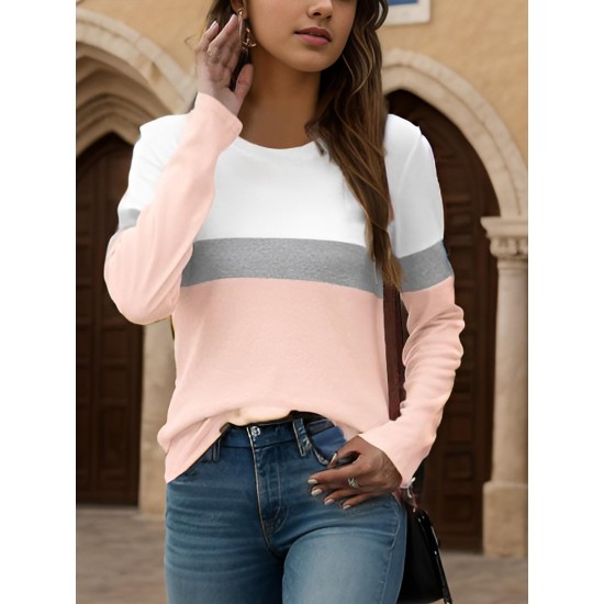 Tooluck Plus Size Women's Casual Color Block Long Sleeve Tops Crew Neck Loose Fit Blouses Tooluck Plus Size Women's Casual Color Block Long Sleeve Tops Crew Neck Loose Fit Blouses
