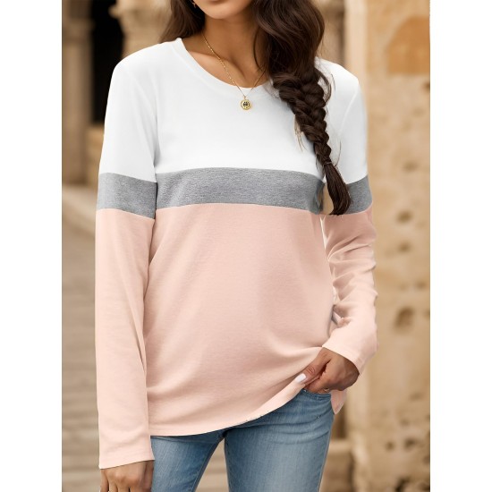 Tooluck Plus Size Women's Casual Color Block Long Sleeve Tops Crew Neck Loose Fit Blouses Tooluck Plus Size Women's Casual Color Block Long Sleeve Tops Crew Neck Loose Fit Blouses