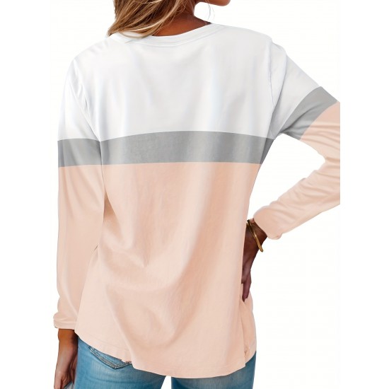 Tooluck Plus Size Women's Casual Color Block Long Sleeve Tops Crew Neck Loose Fit Blouses Tooluck Plus Size Women's Casual Color Block Long Sleeve Tops Crew Neck Loose Fit Blouses