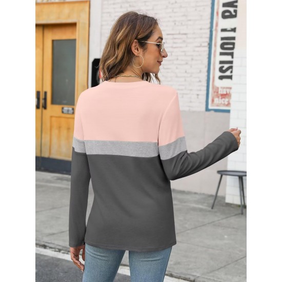 Tooluck Plus Size Women's Casual Color Block Long Sleeve Tops Crew Neck Loose Fit Blouses Tooluck Plus Size Women's Casual Color Block Long Sleeve Tops Crew Neck Loose Fit Blouses