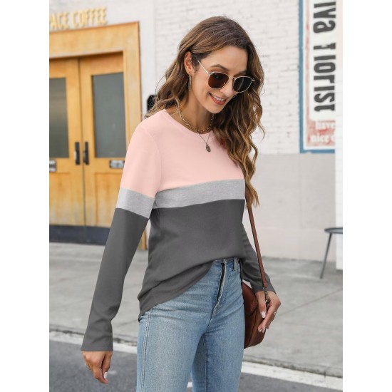 Tooluck Plus Size Women's Casual Color Block Long Sleeve Tops Crew Neck Loose Fit Blouses Tooluck Plus Size Women's Casual Color Block Long Sleeve Tops Crew Neck Loose Fit Blouses