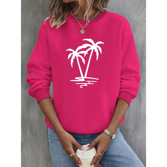 2 Packs Plus Size Coconut Tree Print Sweatshirt, Casual Long Sleeve Crew Neck Pullover Sweatshirt, Women's Plus Size Clothing 2 Packs Plus Size Coconut Tree Print Sweatshirt, Casual Long Sleeve Crew Neck Pullover Sweatshirt, Women's Plus Size Clothing