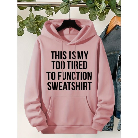 Plus Size Cozy Letter Print Hoodie - Soft, Casual, Drawstring, Hooded, Long Sleeve, Kangaroo Pocket Sweatshirt for Fall & Winter - Women's Comfortable Plus Size Clothing for Everyday Wear Plus Size Cozy Letter Print Hoodie - Soft, Casual, Drawstring, Hooded, Long Sleeve, Kangaroo Pocket Sweatshirt for Fall & Winter - Women's Comfortable Plus Size Clothing for Everyday Wear