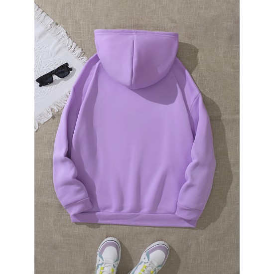 Plus Size Cozy Letter Print Hoodie - Soft, Casual, Drawstring, Hooded, Long Sleeve, Kangaroo Pocket Sweatshirt for Fall & Winter - Women's Comfortable Plus Size Clothing for Everyday Wear Plus Size Cozy Letter Print Hoodie - Soft, Casual, Drawstring, Hooded, Long Sleeve, Kangaroo Pocket Sweatshirt for Fall & Winter - Women's Comfortable Plus Size Clothing for Everyday Wear