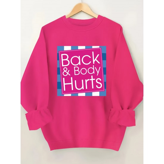 Plus Size Cozy Back & Body Hurts Print Pullover Sweatshirt - Soft, Casual, Long Sleeve Crew Neck Design for Fall & Spring - Women's Comfortable Plus Size Clothing for Everyday Wear Plus Size Cozy Back & Body Hurts Print Pullover Sweatshirt - Soft, Casual, Long Sleeve Crew Neck Design for Fall & Spring - Women's Comfortable Plus Size Clothing for Everyday Wear