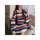 Long Sleeve Fashion Stripe Printing Womens Casual Round Neck Loose Pullover T-shirt Long Sleeve Fashion Stripe Printing Womens Casual Round Neck Loose Pullover T-shirt