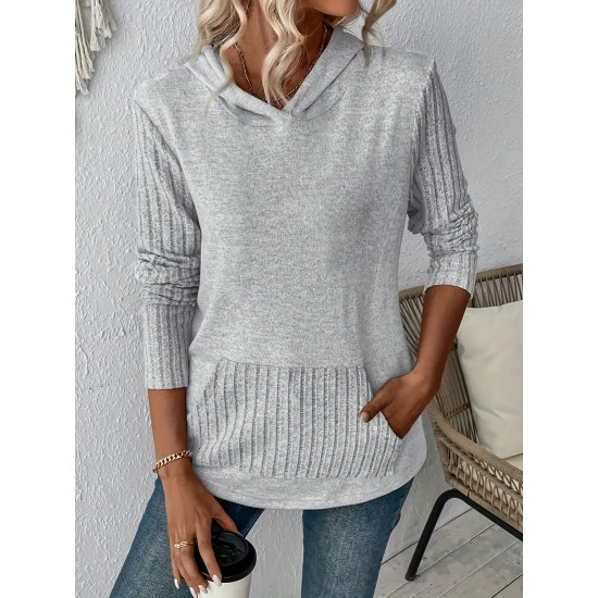 Women's Casual Solid Color Hoodie with Pocket - Long Sleeve, Stretchy Polyester Blend, Machine Washable Women's Casual Solid Color Hoodie with Pocket - Long Sleeve, Stretchy Polyester Blend, Machine Washable