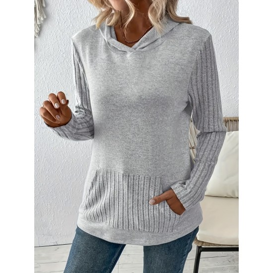 Women's Casual Solid Color Hoodie with Pocket - Long Sleeve, Stretchy Polyester Blend, Machine Washable Women's Casual Solid Color Hoodie with Pocket - Long Sleeve, Stretchy Polyester Blend, Machine Washable