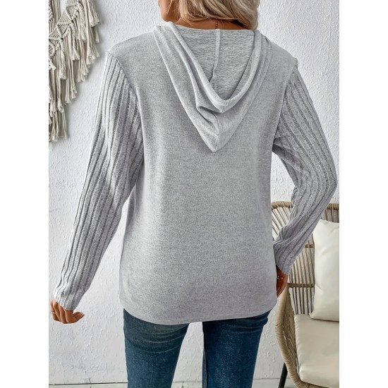 Women's Casual Solid Color Hoodie with Pocket - Long Sleeve, Stretchy Polyester Blend, Machine Washable Women's Casual Solid Color Hoodie with Pocket - Long Sleeve, Stretchy Polyester Blend, Machine Washable