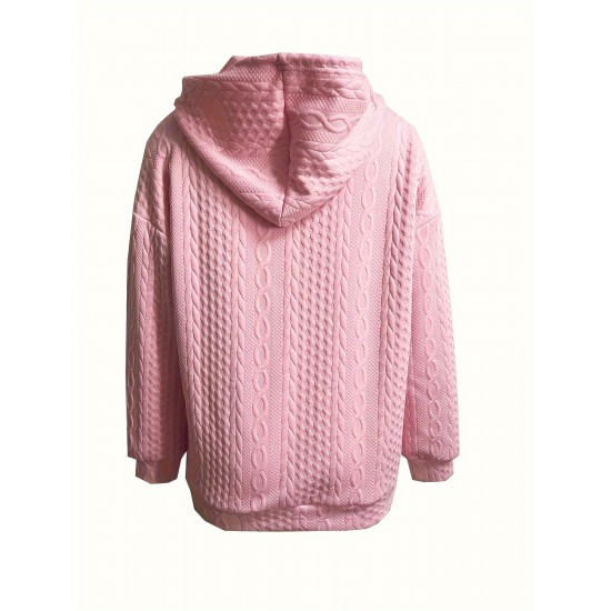 Elegant Cable Knit Hoodie with Pockets - Cozy Polyester Blend, Machine Washable - Women's Fashion for Fall/Winter Elegant Cable Knit Hoodie with Pockets - Cozy Polyester Blend, Machine Washable - Women's Fashion for Fall/Winter
