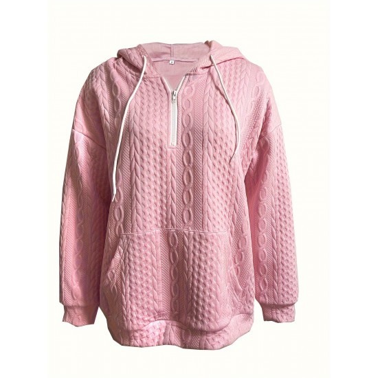 Elegant Cable Knit Hoodie with Pockets - Cozy Polyester Blend, Machine Washable - Women's Fashion for Fall/Winter Elegant Cable Knit Hoodie with Pockets - Cozy Polyester Blend, Machine Washable - Women's Fashion for Fall/Winter