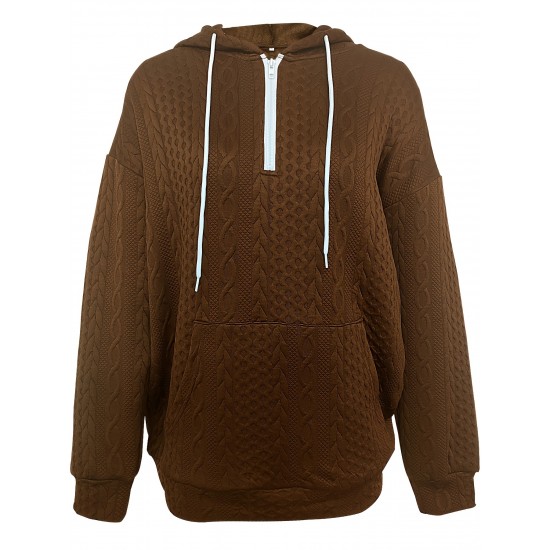 Elegant Cable Knit Hoodie with Pockets - Cozy Polyester Blend, Machine Washable - Women's Fashion for Fall/Winter Elegant Cable Knit Hoodie with Pockets - Cozy Polyester Blend, Machine Washable - Women's Fashion for Fall/Winter