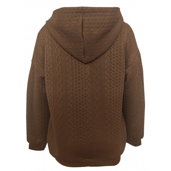 Elegant Cable Knit Hoodie with Pockets - Cozy Polyester Blend, Machine Washable - Women's Fashion for Fall/Winter Elegant Cable Knit Hoodie with Pockets - Cozy Polyester Blend, Machine Washable - Women's Fashion for Fall/Winter