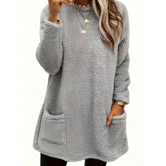 Cozy Plus-Size Fleece Pullover - Warm Long Sleeve Top with Pockets, Ideal for Casual Wear Cozy Plus-Size Fleece Pullover - Warm Long Sleeve Top with Pockets, Ideal for Casual Wear